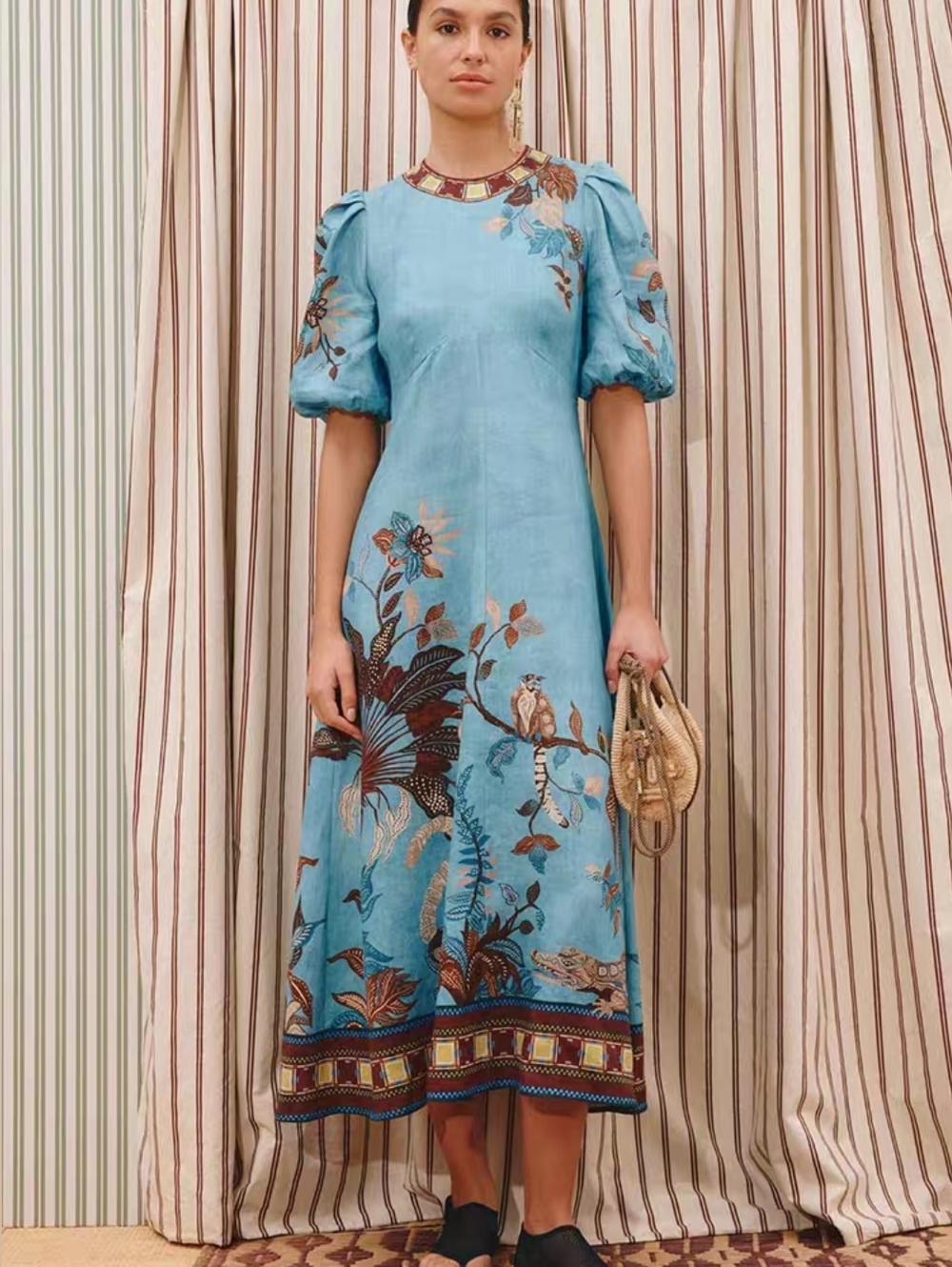 Alemais Georgie Empire-Waist Linen Midi-Dress